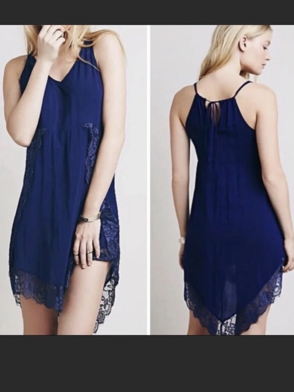 Free People Intimately Royal Blue Eyelashes Lace Trim Slip Dress